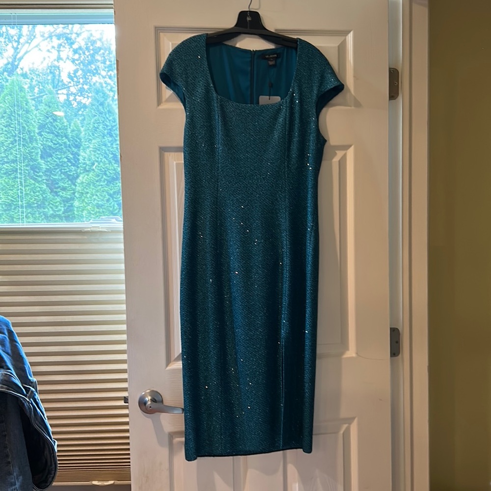 St John teal cocktail dress, size 12. NWT